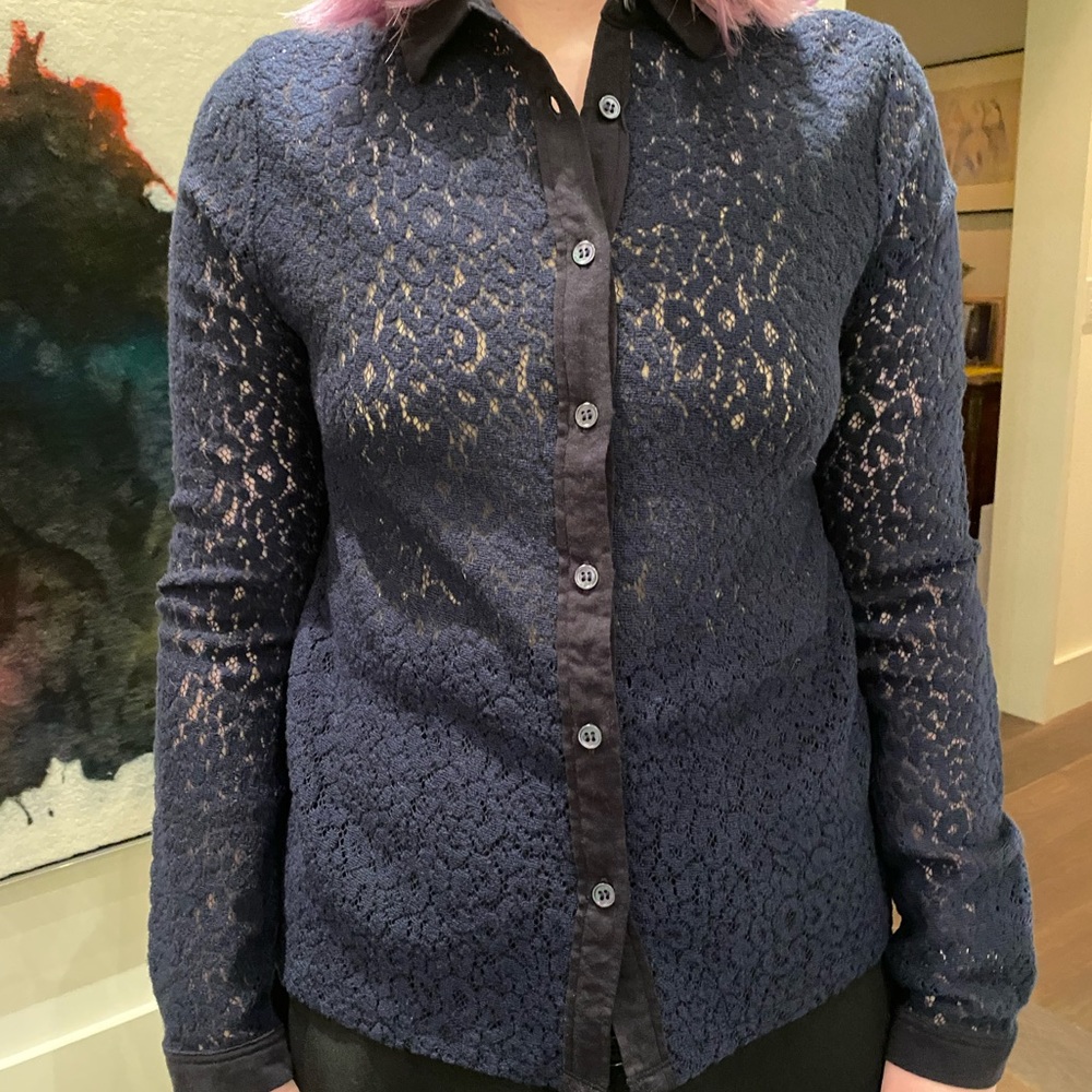 Majestic Filatures Lace Cardigan Navy/dark grey